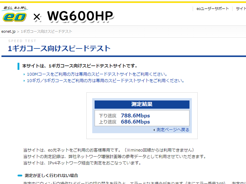 eo光網内：Aterm WG600HPでの結果